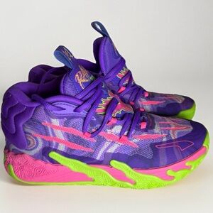 Puma MB.03 LaMelo Ball Basketball Shoes Sz 5.5 Purple Neon Green No Insoles